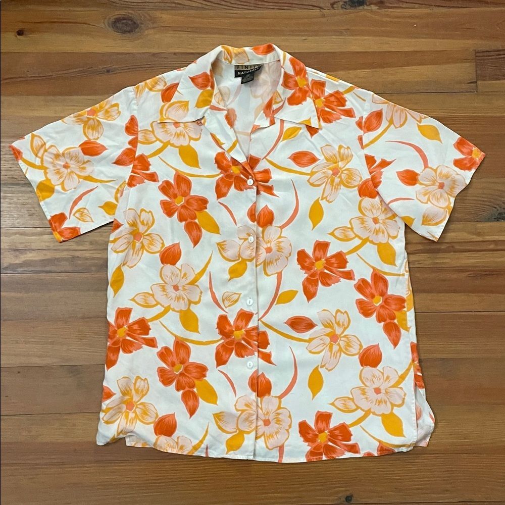Finity Naturals VTG 90s Silk Hawaiian Floral Button Up Top Shirt Womens Size 6 - Picture 3 of 8